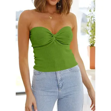 EFAN Womens Twist Knot Knit Tube Top Summer Fashion