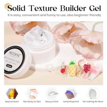 MIZHSE Solid Builder Gel for Nails, Non-Sticky Hard Gel Sculpting Gel, 3D Gel Nail Art Building Gel Carving Gel Modeling Gel Nail Extension Soak Off UV/LED Nail Art Salon Home DIY 15 g Clear