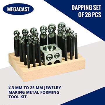 26 Piece Dapping Doming Punch Block Set 2.3 mm to 25 mm Jewelry Making Metal Forming Tool Kit