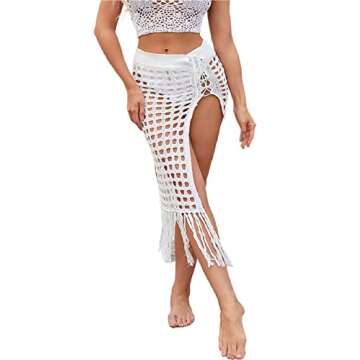 Women Sexy Hollow Out Mesh Tassle Skirts Beach Cover Up Summer Fish Net Swimsuit Wrap Sheer Maxi Sarong Swimwear