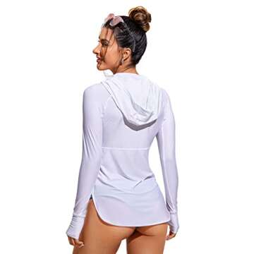 CRZ YOGA Womens UPF 50+ Zip Front Hoodie Long Sleeve Rash Guard - Quick Dry Lightweight UV Sun Protection Swim Shirts White Large