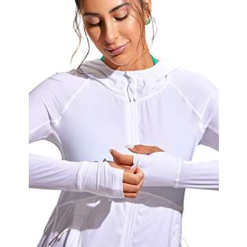 CRZ YOGA Womens UPF 50+ Zip Front Hoodie Long Sleeve Rash Guard - Quick Dry Lightweight UV Sun Protection Swim Shirts White Large