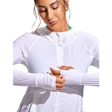CRZ YOGA Womens UPF 50+ Zip Front Hoodie Long Sleeve Rash Guard - Quick Dry Lightweight UV Sun Protection Swim Shirts White Large