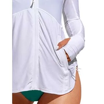 CRZ YOGA Womens UPF 50+ Zip Front Hoodie Long Sleeve Rash Guard - Quick Dry Lightweight UV Sun Protection Swim Shirts White Large