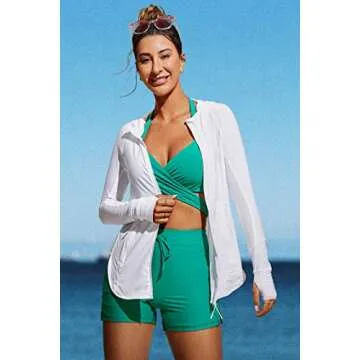 CRZ YOGA Womens UPF 50+ Zip Front Hoodie Long Sleeve Rash Guard - Quick Dry Lightweight UV Sun Protection Swim Shirts White Large