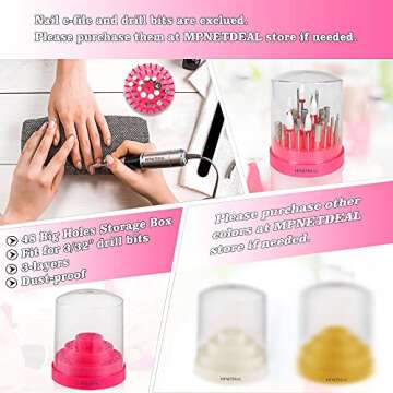 Mpnetdeal Nail Drill Bits Holder with Dust Proof Cover 48 Big Holes Storage Stand Displayer Container Organizer Box Case, Acrylic Nails Necessary Tools for Home Use or Nail Salon (Pink)