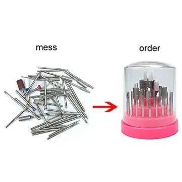 Mpnetdeal Nail Drill Bits Holder with Dust Proof Cover 48 Big Holes Storage Stand Displayer Container Organizer Box Case, Acrylic Nails Necessary Tools for Home Use or Nail Salon (Pink)