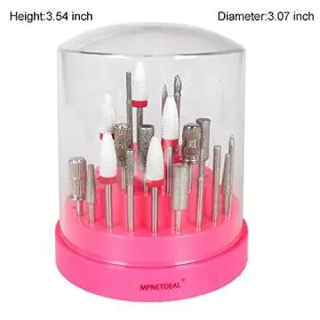 Mpnetdeal Nail Drill Bits Holder with Dust Proof Cover 48 Big Holes Storage Stand Displayer Container Organizer Box Case, Acrylic Nails Necessary Tools for Home Use or Nail Salon (Pink)