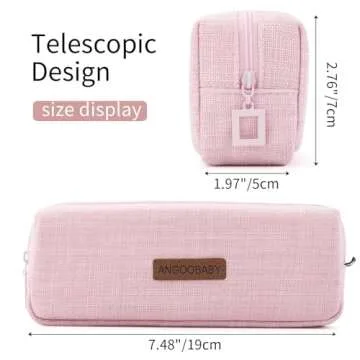 ANGOOBABY Small Pencil Case Student Pencil Pouch Coin Pouch Cosmetic Bag Office Stationery Organizer for Teen School-Pink