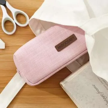 ANGOOBABY Small Pencil Case Student Pencil Pouch Coin Pouch Cosmetic Bag Office Stationery Organizer for Teen School-Pink