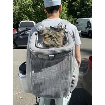 Travel Cat Navigator Carrier Bag - Premium Cat Backpacks for Carrying Cats, Travel, Hiking, Outdoor Use - Grey Mesh Backpacks for Small, Medium, Large Cats up to 25 LBS with Side Pockets, Zipper Clips