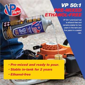 VP Small Engine Fuels 6238 Ethanol-Free 50:1 2-Cycle Gas+Oil - 1 quart, Pack of 8
