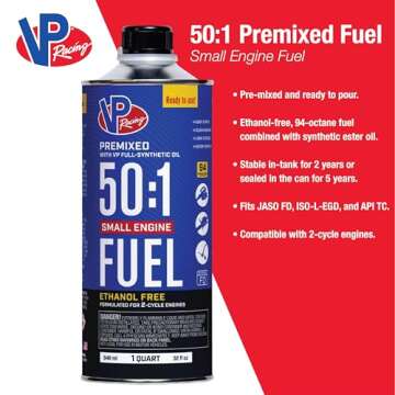 VP Small Engine Fuels 6238 Ethanol-Free 50:1 2-Cycle Gas+Oil - 1 quart, Pack of 8