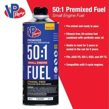 VP Small Engine Fuels 6238 Ethanol-Free 50:1 2-Cycle Gas+Oil - 1 quart, Pack of 8