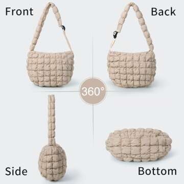 NAARIIAN Puffer bag Lightweight Quilted Tote Bags Puffy shoulder bag for Women Crossbody purse Padded handbag(Beige)