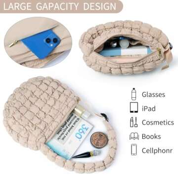 NAARIIAN Puffer bag Lightweight Quilted Tote Bags Puffy shoulder bag for Women Crossbody purse Padded handbag(Beige)