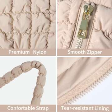 NAARIIAN Puffer bag Lightweight Quilted Tote Bags Puffy shoulder bag for Women Crossbody purse Padded handbag(Beige)