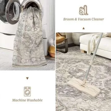Soft Vintage Boho Area Rug - Washable Non-Slip Design