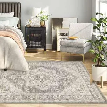 Soft Vintage Boho Area Rug - Washable Non-Slip Design