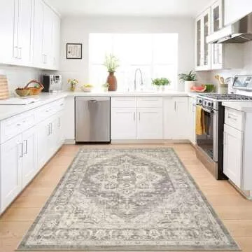 Soft Vintage Boho Area Rug - Washable Non-Slip Design