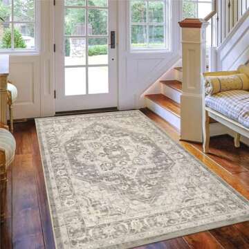 Pauwer Boho Area Rug 3x5, Large Washable Area Rugs for Living Room, Soft Vintage Bedroom Rug Carpet, Farmhouse Non Slip Low-Pile Throw Area Rugs for Dining Room Entryway Dorm, Natural Brown Sage