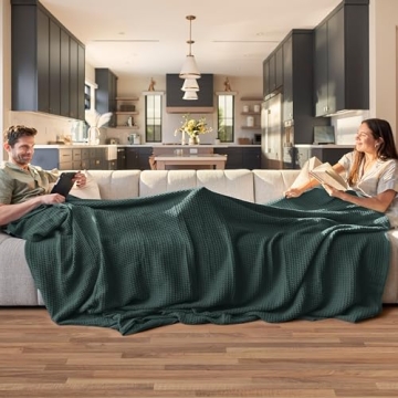 Bedsure 100% Cotton Blanket - King Size Breathable Waffle Weave