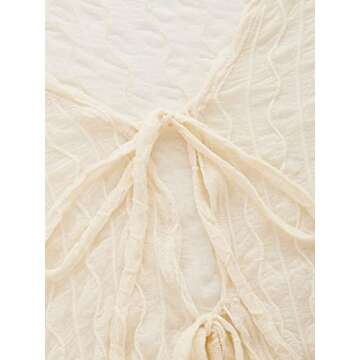 Verdusa Women's 90s Top Bell Long Sleeve Tie Front Textured Sheer T-Shirt Cardigan Beige XS