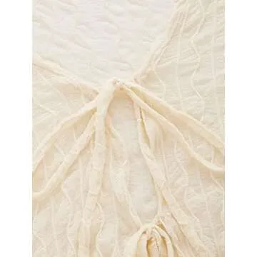 Verdusa Women's 90s Top Bell Long Sleeve Tie Front Textured Sheer T-Shirt Cardigan Beige XS