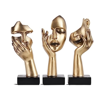 oliruim 3 PCS Thinker Small Statue, Golden Black Abstract Art Sculpture Modern Home Decora Shelf Dec...