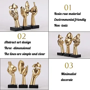 oliruim 3 PCS Thinker Small Statue, Golden Black Abstract Art Sculpture Modern Home Decora Shelf Decor Knick Knacks Desktop Decor Christmas Tv Stand Decor New Year Gift (3 PCS Gold)