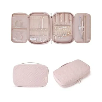 BAGSMART Pink Jewelry Organizer - Tangle-Free Travel Storage for Necklaces, Earrings & More