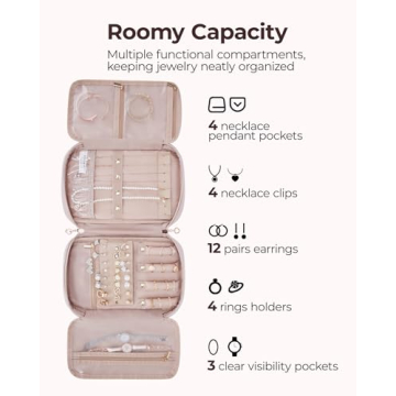 BAGSMART Pink Jewelry Organizer Travel Storage Bag