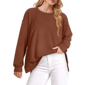 WIHOLL Womens Sweatshirt Lightweight Oversized Crewneck Long Sleeve Tops Soft Pullover Sweatshirts Loose Fit Fall Fashion 2024 Y2K Casual Clothes Shirts Sweaters Caramel XXL