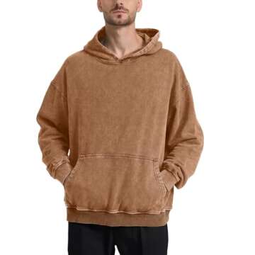 FAIABLE Mens Womens Acid Wash Hoodie Unisex Oversized Vintage Hoodie Heavyweight Terry Cotton Distre...