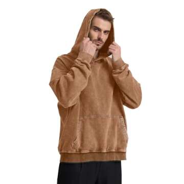 FAIABLE Mens Womens Acid Wash Hoodie Unisex Oversized Vintage Hoodie Heavyweight Terry Cotton Distress Hoodies Sweatshirts for Women Men Couples Streetwear 2025 Coffee