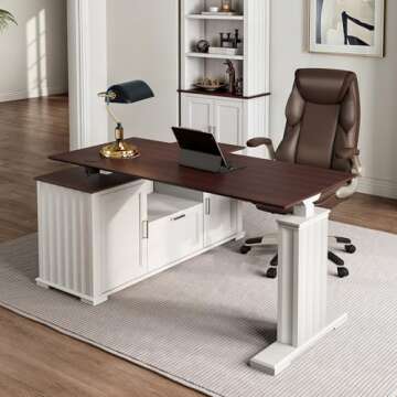EUREKA ERGONOMIC Ark ES, 60x26 Executive Standing Desk with File Cabinet Stand up Desk Adjustable Height Electric Standing Desk l Shaped Executive Desk Home Office Computer Desk with Storage Table