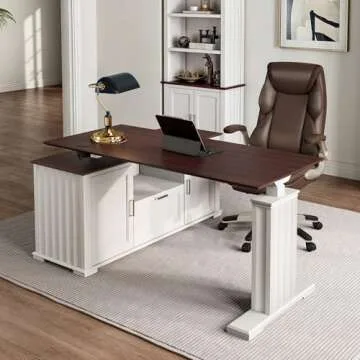 EUREKA ERGONOMIC Ark ES, 60x26 Executive Standing Desk with File Cabinet Stand up Desk Adjustable Height Electric Standing Desk l Shaped Executive Desk Home Office Computer Desk with Storage Table