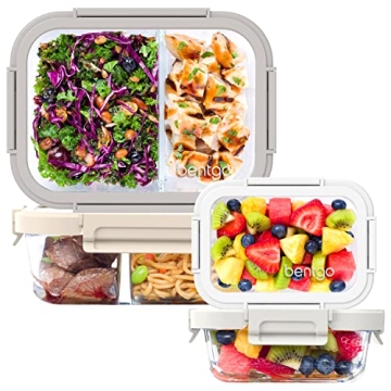 Bentgo Glass Leak-Proof Meal Prep Set - 8-Piece Lunch & Snack 1 & 2-Compartment Glass Food Container...