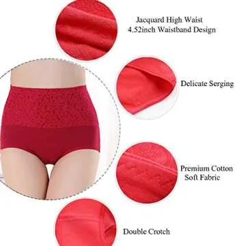YaShaer Women's Underwear High Waist Cotton Briefs Ladies Panties Tummy Control Plus Size Full Coverage Panty Size L