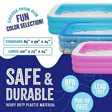 Pink Inflatable Swimming Pool (120" x 72.8" x 23.6") Built-in Air Pump Inflatable Kiddie Pool, Family Pools for Kids and Adults - Self Inflating Backyard Blow Up Pool for Toddlers & Babies (Large)