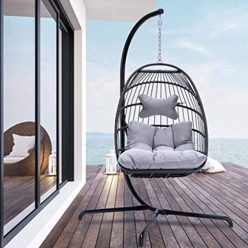 NICESOUL® Egg Chair Outdoor Indoor Patio Wicker Hanging Egg Chair with Stand, Swing Hammock Egg Cha...