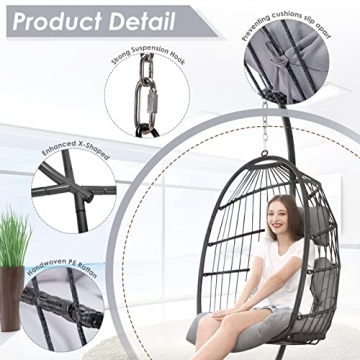 NICESOUL Egg Chair Outdoor Indoor Wicker Hanging Egg Chair