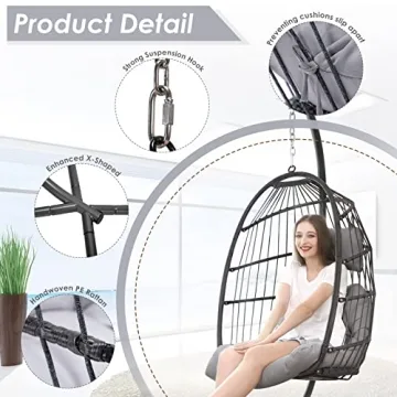 NICESOUL Egg Chair Outdoor Indoor Wicker Hanging Egg Chair