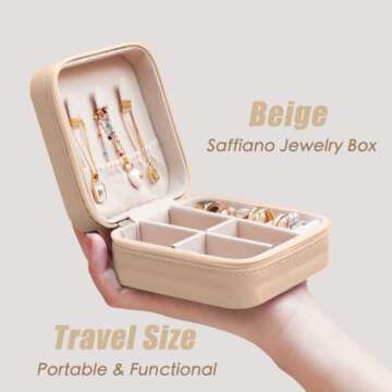 BeBeGee Travel Jewelry Case, Portable Mini Jewelry Travel Organizer, Small Jewelry Boxes for Women, Bridesmaid Gifts and Travel Essentials Accessories to Store Rings, Necklaces, Earrings(1 PC Beige)