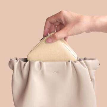 BeBeGee Travel Jewelry Case, Portable Mini Jewelry Travel Organizer, Small Jewelry Boxes for Women, Bridesmaid Gifts and Travel Essentials Accessories to Store Rings, Necklaces, Earrings(1 PC Beige)