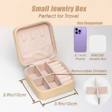 BeBeGee Travel Jewelry Case, Portable Mini Jewelry Travel Organizer, Small Jewelry Boxes for Women, Bridesmaid Gifts and Travel Essentials Accessories to Store Rings, Necklaces, Earrings(1 PC Beige)