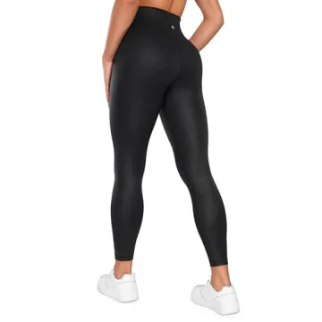 CRZ YOGA Womens Butterluxe Matte Faux Leather Cross Waist Leggings 25" - V Crossover High Waisted Lounge Leggings Black Classic Large