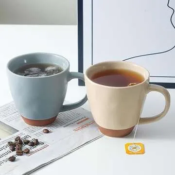 Chubacoo Ceramic Coffee Mugs set : 13 OZ Tea Mug set of 4 for Cocoa, Latte, Cappuccino- Microwavable Porcelain Coffee Cups - Unique Dipped Color & Speckle