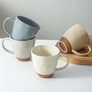 Chubacoo Ceramic Coffee Mugs set : 13 OZ Tea Mug set of 4 for Cocoa, Latte, Cappuccino- Microwavable Porcelain Coffee Cups - Unique Dipped Color & Speckle