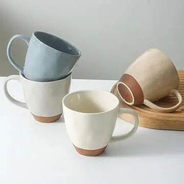 Chubacoo Ceramic Coffee Mugs set : 13 OZ Tea Mug set of 4 for Cocoa, Latte, Cappuccino- Microwavable Porcelain Coffee Cups - Unique Dipped Color & Speckle